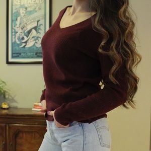 Burgundy V-Neck Sweater